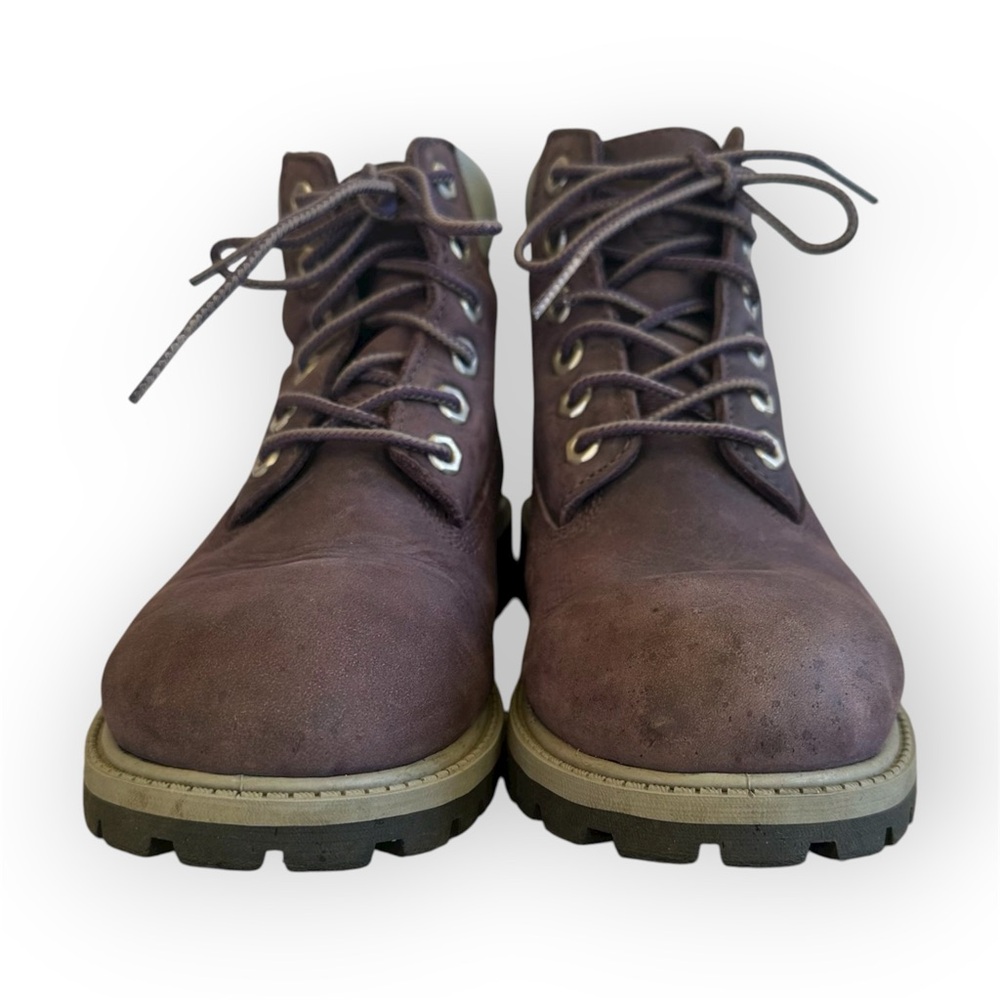 Timberland 6 Inch Premium Waterproof Boots Burgundy with Gray Collar Kids Size 1 - Picture 2 of 10